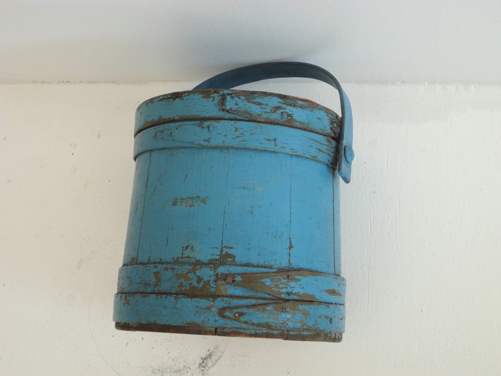19thc Blue Painted Firkin From New England 2