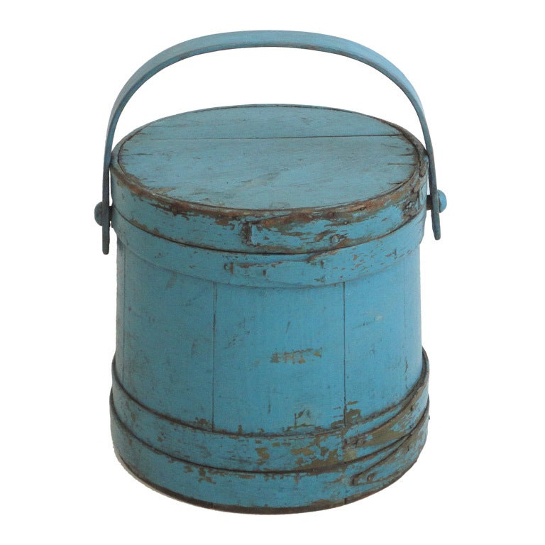 19thc Blue Painted Firkin From New England