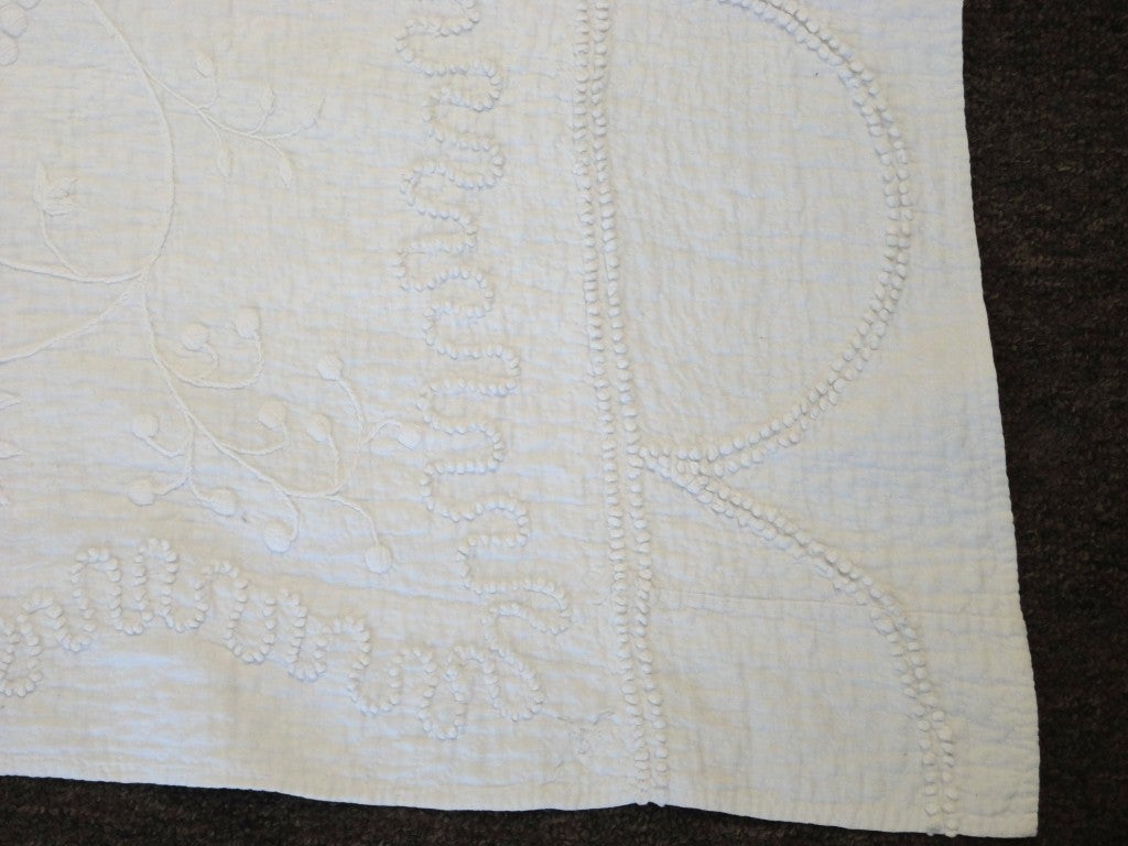 Rare & Early Signed & Dated 1858 Trapunto/Candlewick Quilt 1