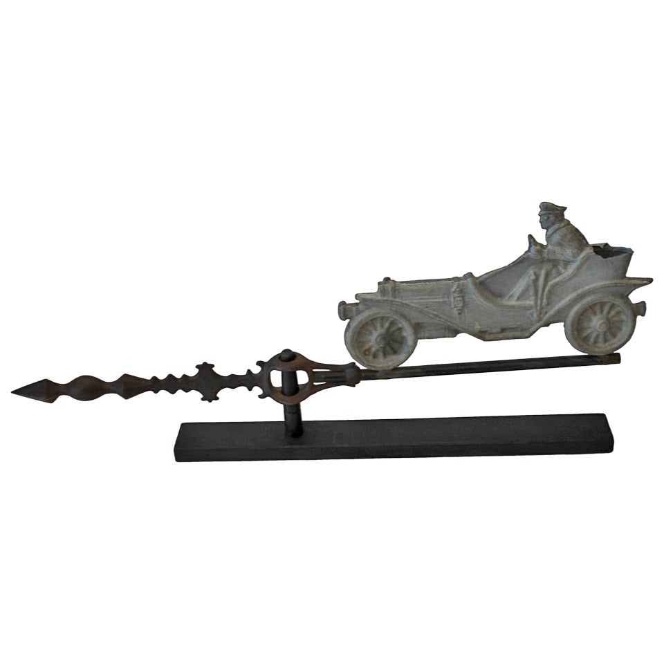 Early 20th Century Car and Driver Lightning Rod Weathervane