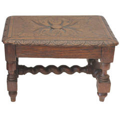 Hand-Carved 19th Century English Foot Stool