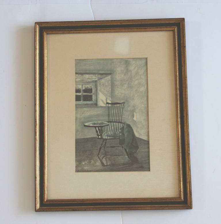 This is a original dry brush water colored that is signed by the artist   Andrew Wyeth in the lower left hand corner of the painting . It is also marked on the back of the water color  