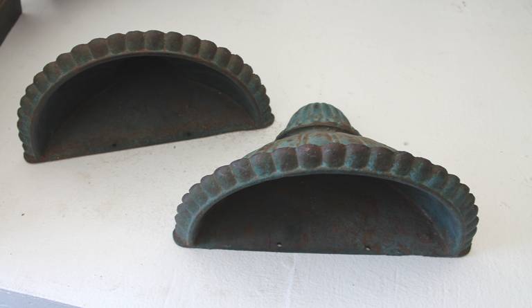19th Century Original Robin Egg Blue Painted Iron Wall Urns 1