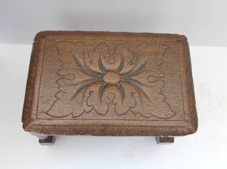 Hand-Carved 19th Century English Foot Stool 1