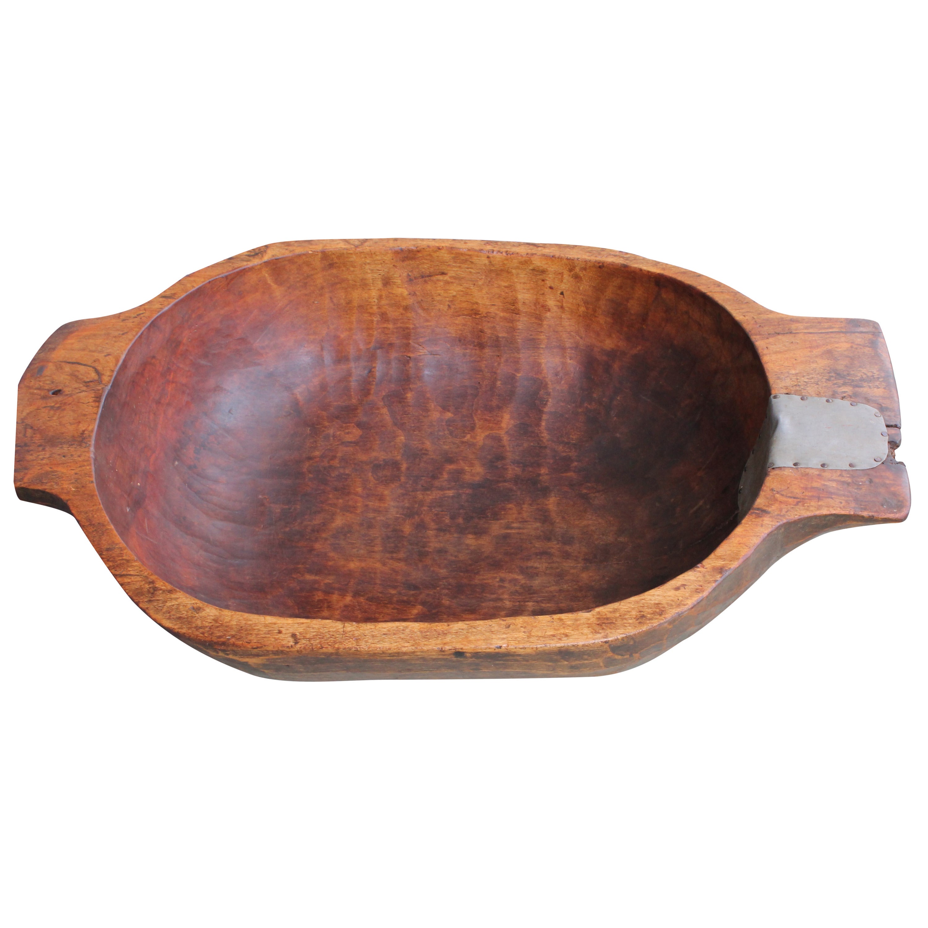 Fantastic Monumental Double Handled Round 19th Century Dough Bowl For Sale