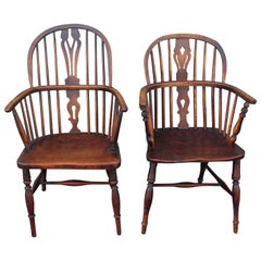 Amazing  Pair of 18Thc English Extended Arm Windsor Chairs
