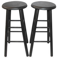 Pair of Black Painted Bar Stools