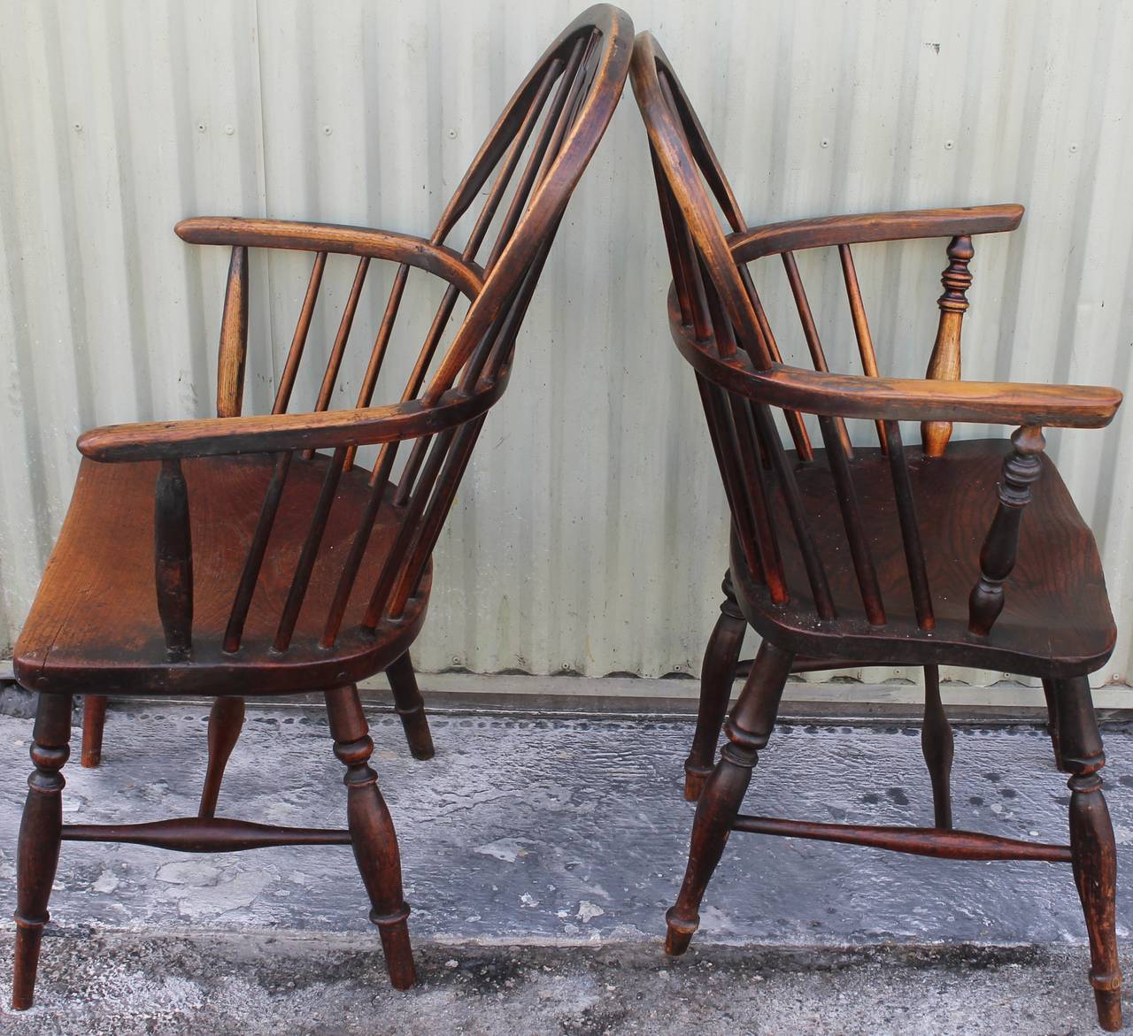 Wood Amazing  Pair of 18Thc English Extended Arm Windsor Chairs