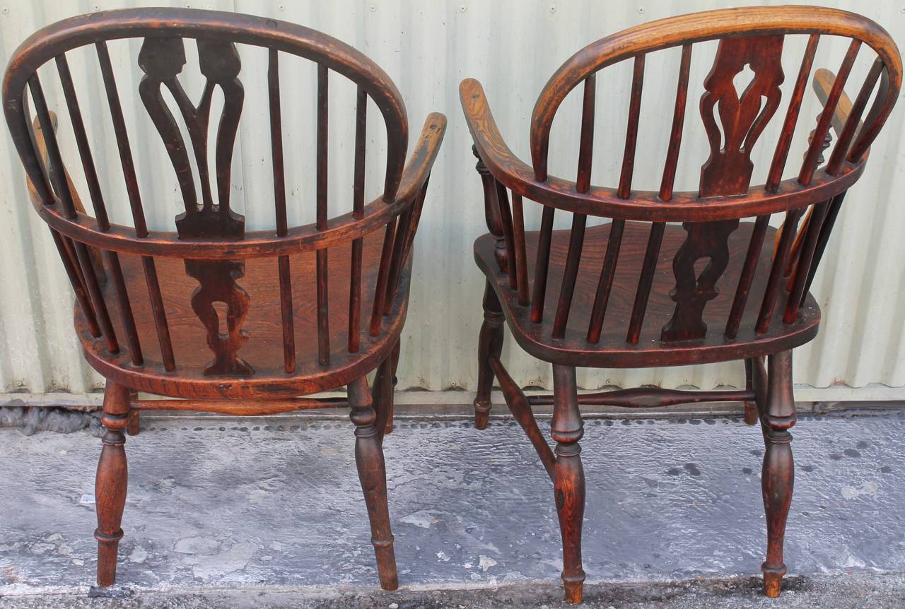 Amazing  Pair of 18Thc English Extended Arm Windsor Chairs 1