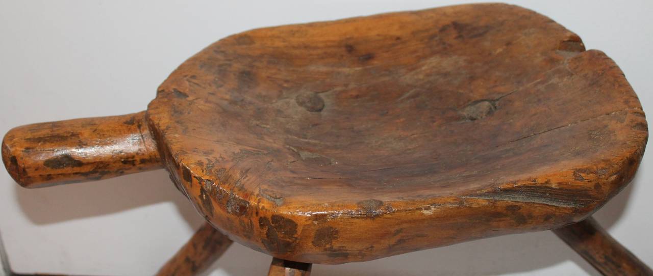 Early 19th Century Handmade Milking Stool from Pennsylvania