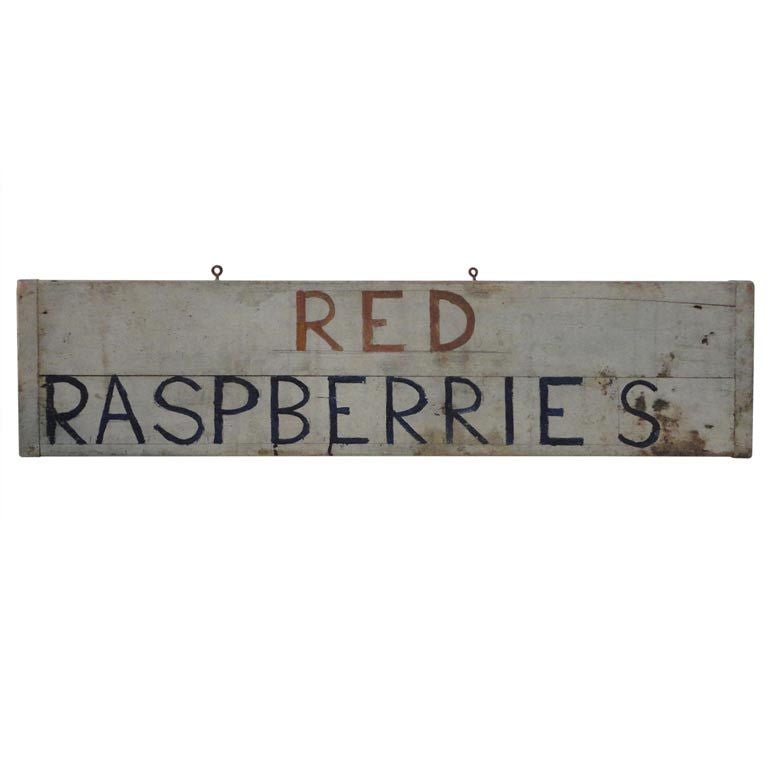 Folky Early 20thc Original Painted "Red Raspberries" Farm Sign