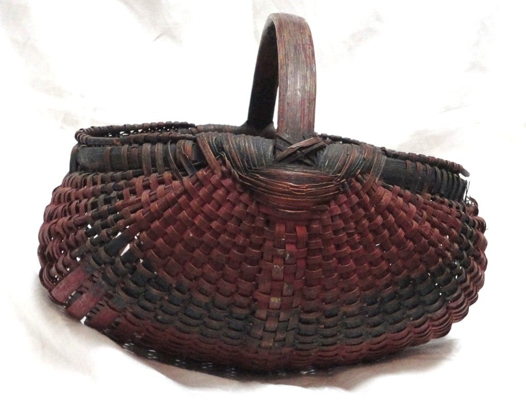 American 19thc Original Painted Red & Blue Buttocks Basket