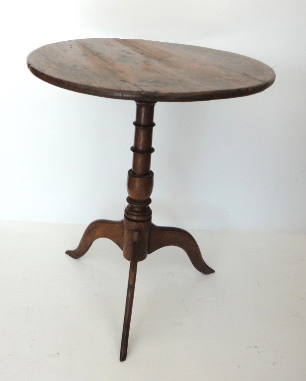 Early 19th C Chestnut Candle Stand With Snake Legs From N.E.