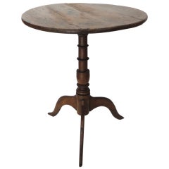 Early 19th C Chestnut Candle Stand With Snake Legs From N.E.