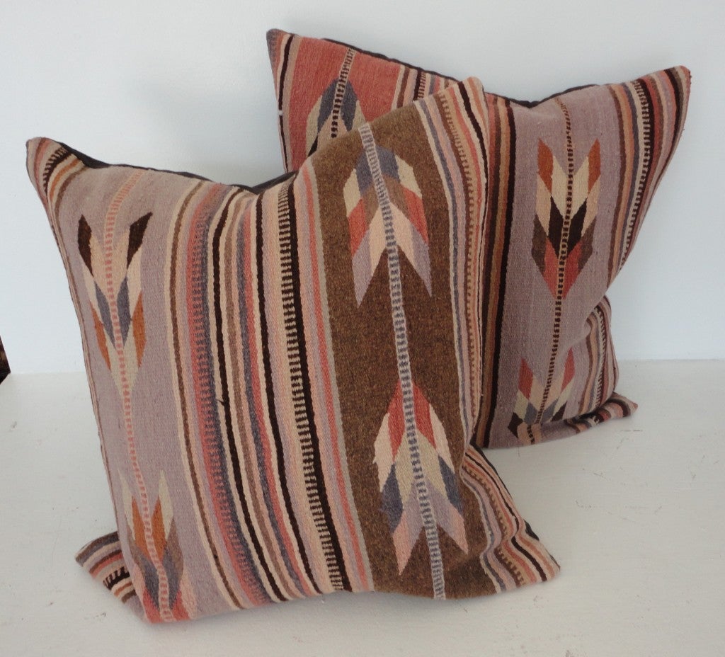 Mexican Zapotec Indian Weaving Pillows In Pastel Feather Pattern at 1stdibs