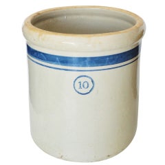 Fantastic Large Ten Gallon Crock With Wide Blue Stripe