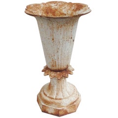 19thc Original White  Painted  Iron Table Top Urn