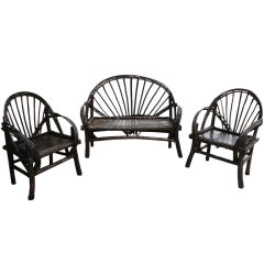 Fantastic Rustic Twig  & Hickory 3Pcs. Settee & Chairs Set