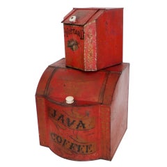 Pair of 19THC Painted Pantry Tins in Original Salmon Paint
