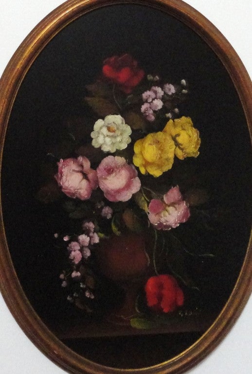 American Fantastic Early 20THC  Large  SignedR.Rosini'Oval FloralPainting