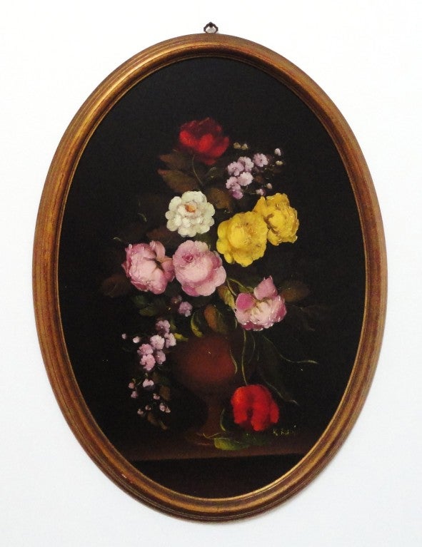 Mid-20th Century Fantastic Early 20THC  Large  SignedR.Rosini'Oval FloralPainting