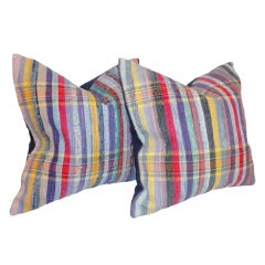 Pair of Striped Rag Rug Pillows