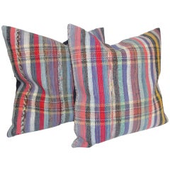 Fantastic  Pair of  Vintage Striped Pastel Rag Rug Pillows