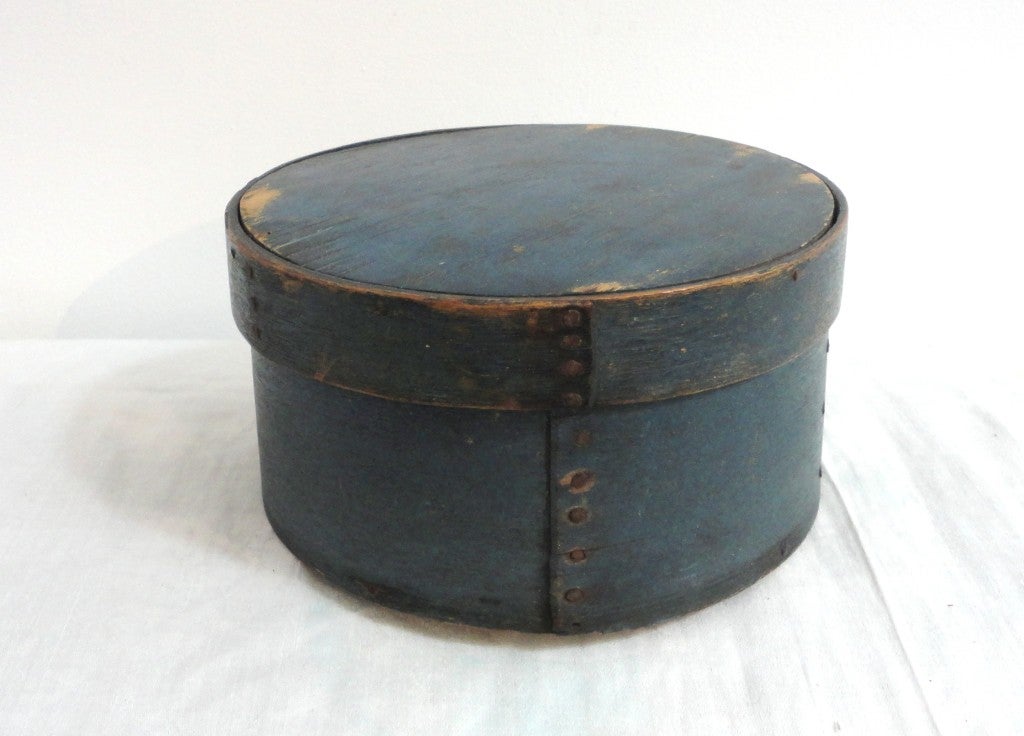 Fantastic original blue painted pantry box from New England.Great form and surface.The condition is very good.These are from a private collection.