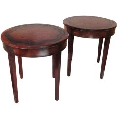 Fine Pair of 20 thc Inlaid Leather Top End Tables/Gay Tauber Inc