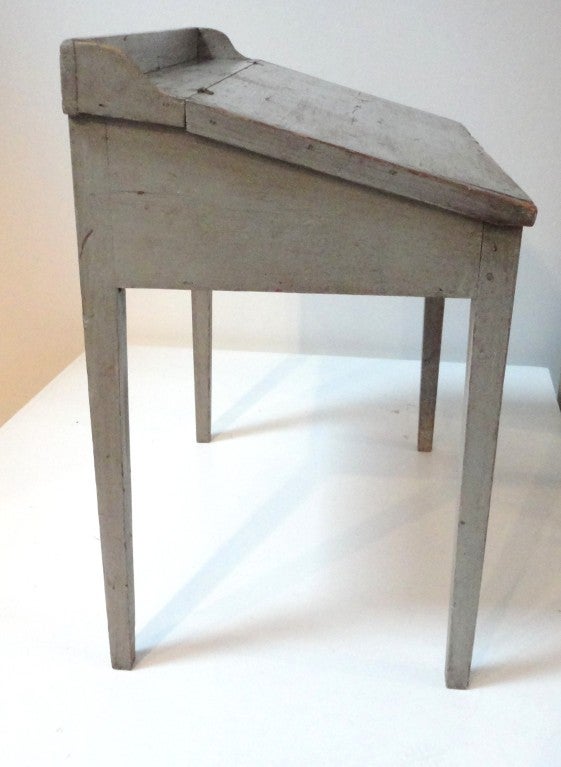 Early 19thc  Pennsylvania Original Grey Painted Slant Top Desk 2