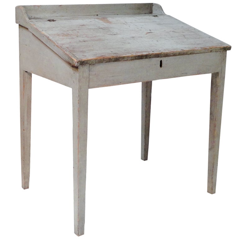 Early 19thc  Pennsylvania Original Grey Painted Slant Top Desk