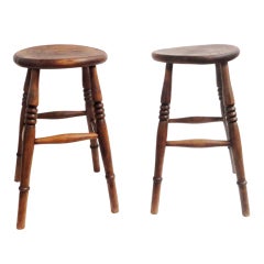 Antique Pair of Early 19th Century Walnut English Pub Stools