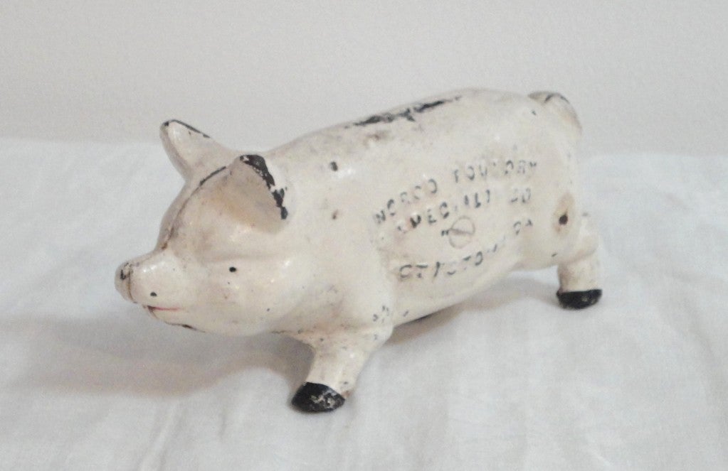 Early 20thc Advertisment Pink Piggy Bank w/ Black Toes