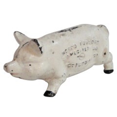Antique Early 20thc  Advertisment Pink  Piggy  Bank w/ Black Toes
