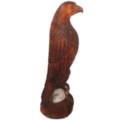 Vintage Monumental Signed Hand Carved Wood  Eagle on a Fish