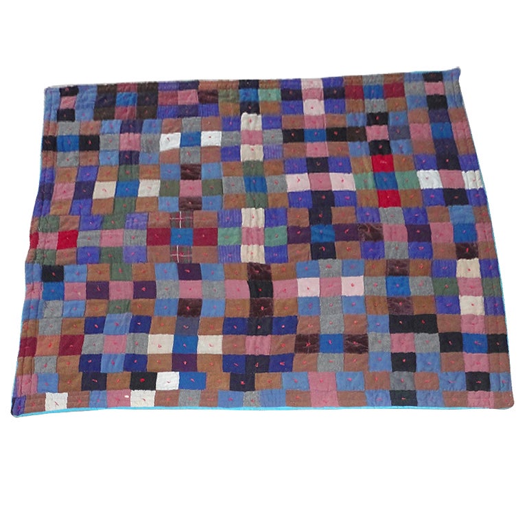 Early Pennsylvania Wool and Velvet One-Patch Quilt For Sale