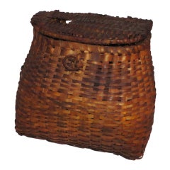Antique 19thc Fishing Crewl Basket From New England