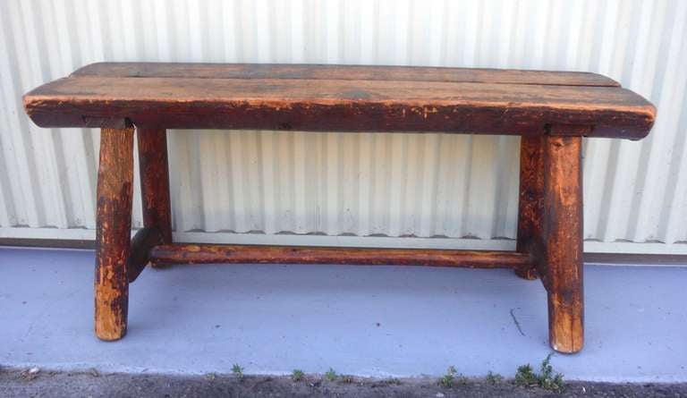 Early 20thc  Rustic  PineBench / Coffee Table In Distressed Condition In Los Angeles, CA