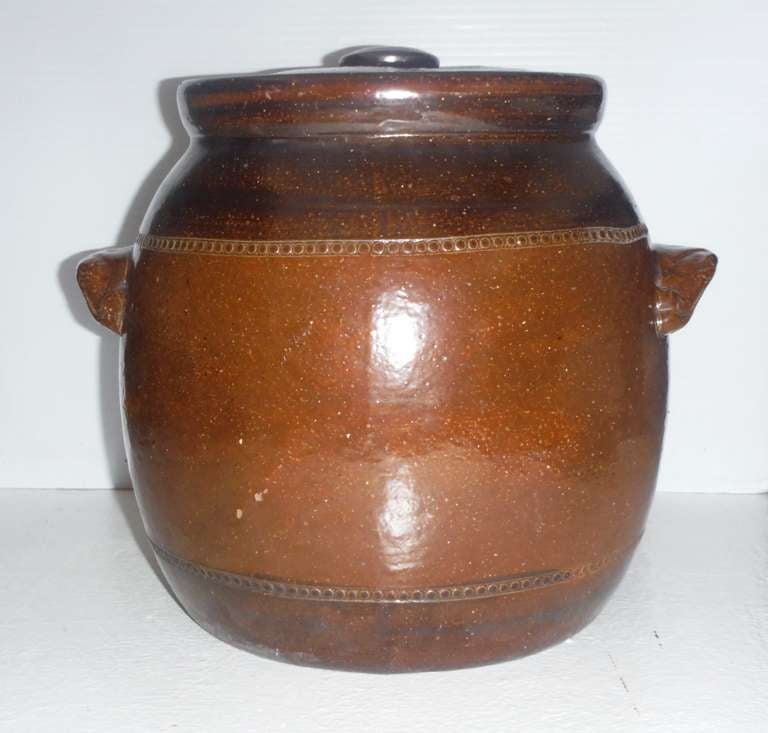 Monumental Salt Glazed Stone Ware Double Handled Bean Pot at 1stDibs