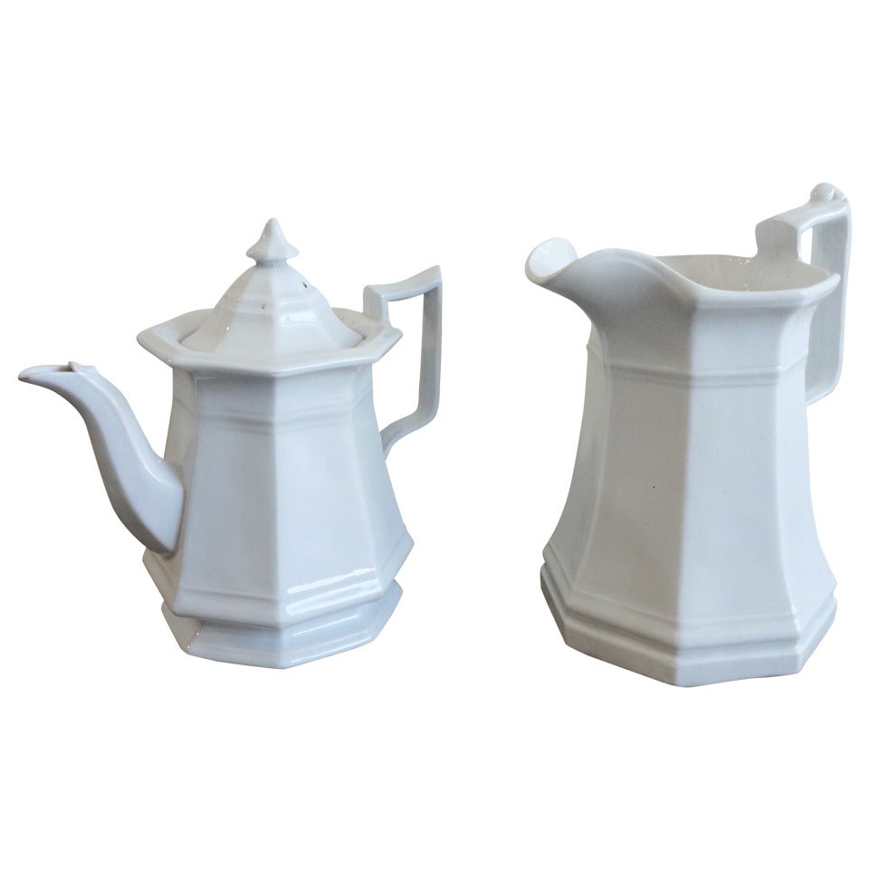 19th Century, Ironstone Teapot and Pitcher For Sale