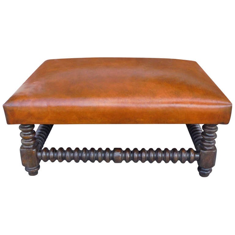 19th c. Spindle Ottoman Newly Upholstered in Leather at 1stDibs