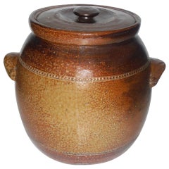 Antique Monumental Salt Glazed Stone Ware Double Handled Bean Pot