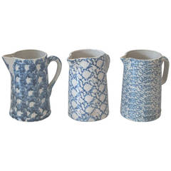 Fantastic Collection of Three 19th Century Sponge Ware Pitchers