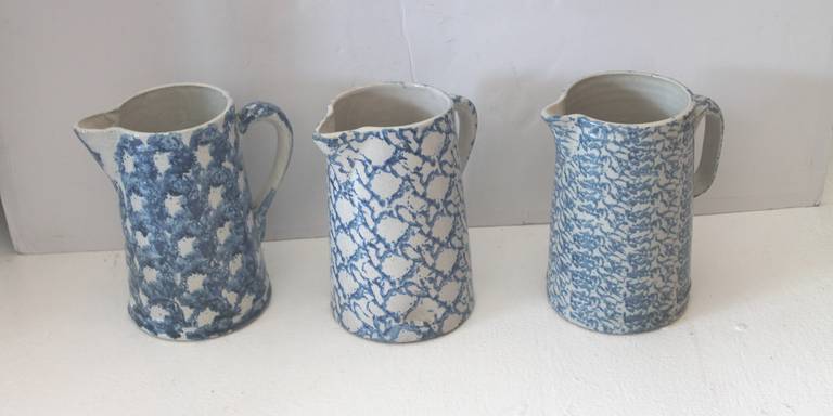 American Classical Fantastic Collection of Three 19th Century Sponge Ware Pitchers