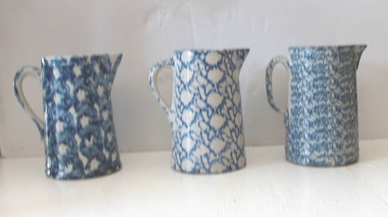 Fantastic Collection of Three 19th Century Sponge Ware Pitchers 1