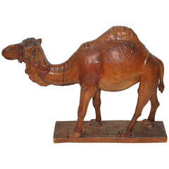 Antique 19th Century Hand-Carved and Painted Camel Sculpture