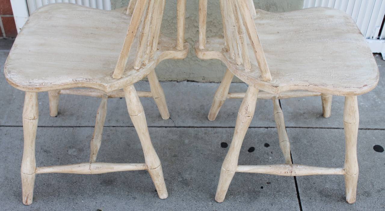 Pair of 19th Century White Painted Windsor Chairs In Distressed Condition In Los Angeles, CA