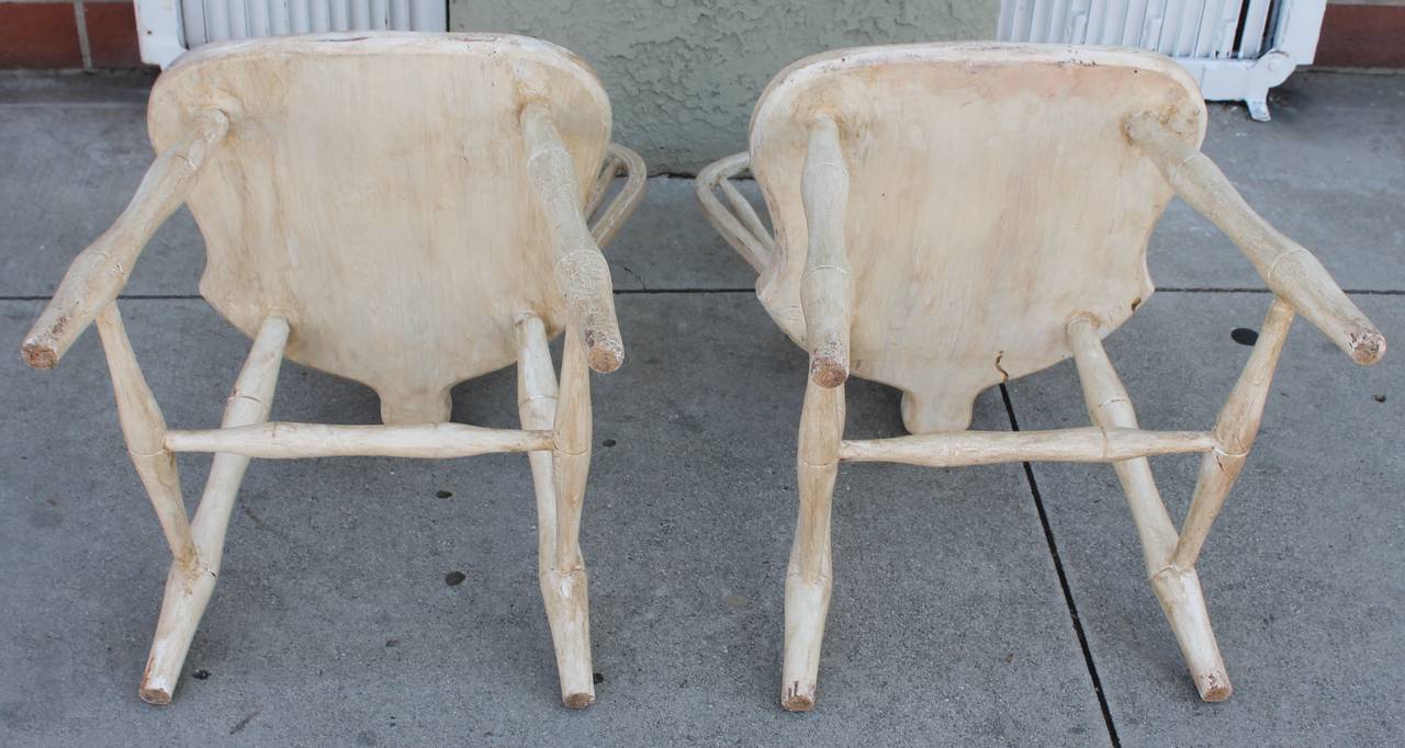 Wood Pair of 19th Century White Painted Windsor Chairs
