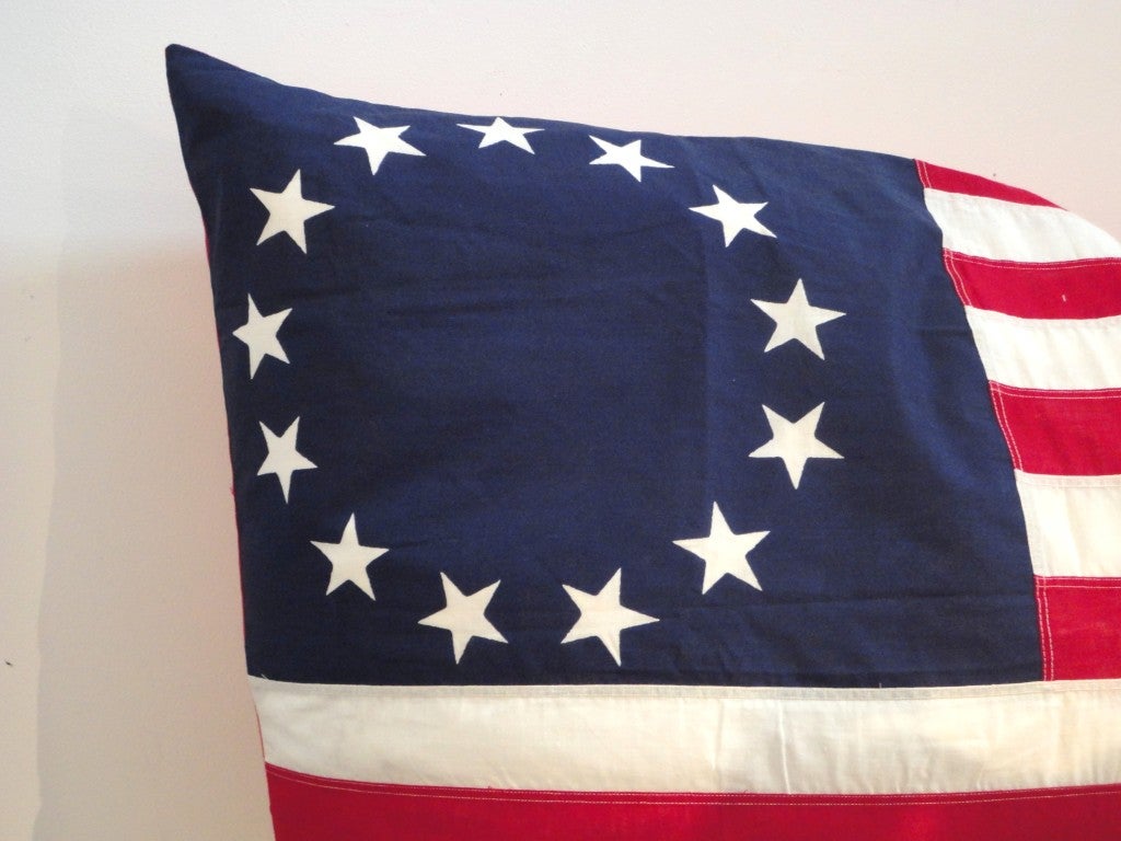 American Vintage Large Headboard 13 Star Flag Pillow w/ Red Linen Back
