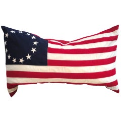 Vintage Large Headboard 13 Star Flag Pillow w/ Red Linen Back